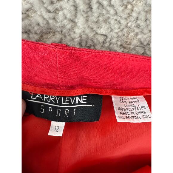 Larry Levine Sport Size 12 Cropped Linen Blend Flat Front Pants Red Zip - Picture 11 of 13